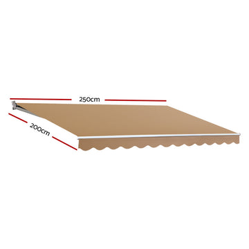 Instahut Retractable Folding Arm Awning Manual Sunshade 2.5Mx2M Beige - 0