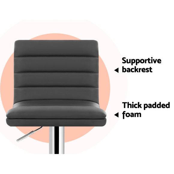 Artiss Set of 4 PU Leather Lined Pattern Bar Stools- Grey and Chrome