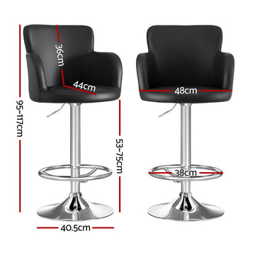 Artiss 1x Leather Bar Stools Swivel Adjustable Gas Lift PU Counter Chairs Black - 0