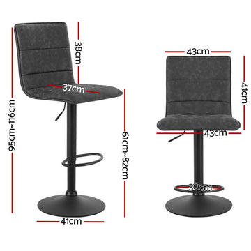 Artiss 4x Bar Stools Gas Lift Vintage Leather Grey - 0