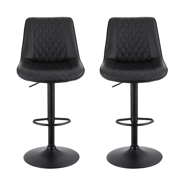 Artiss 2x Bar Stools Kitchen Swivel Gas Lift Counter Chair Diamond Leather Black