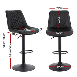 Artiss 4x Bar Stools Kitchen Swivel Gas Lift Counter Chair Diamond Leather Black - 0