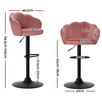 Artiss 2x Bar Stools Gas Lift Velvet Pink - 0