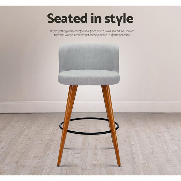 Artiss 4x Bar Stools Linen Padded Wooden Grey