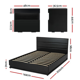 Artiss RGB LED Double Bed Frame with Beside Table Set 16 Colour Mood Lighting - 0