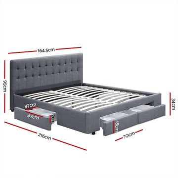 Artiss Bed Frame Queen Size with 4 Drawers Grey AVIO - 0