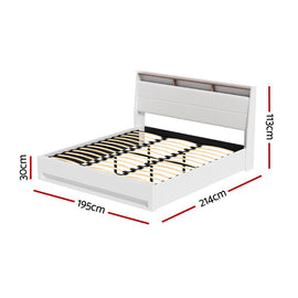 Artiss Bed Frame Gas Lift LED Beds Base Platform White PVC Leather Storage Headboard - King - 0