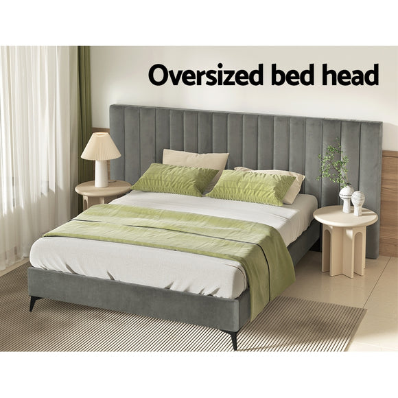 Artiss Bed Frame Queen Size Velvet Grey LOTT