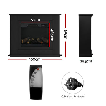 Devanti Electric Fireplace Fire Heater 2000W Black - 0