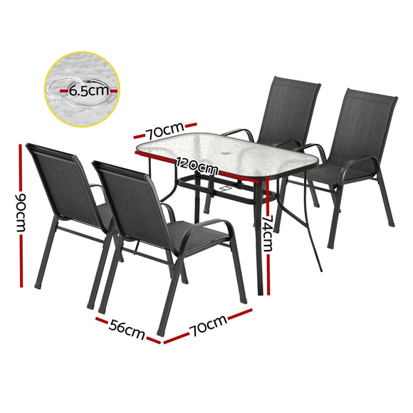 Gardeon 5PC Outdoor Dining Set Table and Chairs Patio Furniture Bistro Set Garden Black