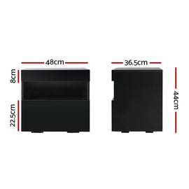 Artiss Bedside Table LED - HERES Black - 0