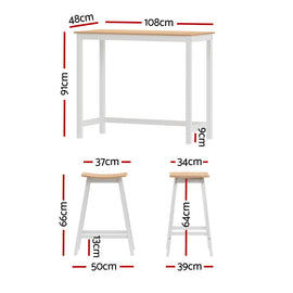 Artiss Bar Table and Stools Set Dining Desk Solid Wood Kitchen Chairs Cafe Pub - 0