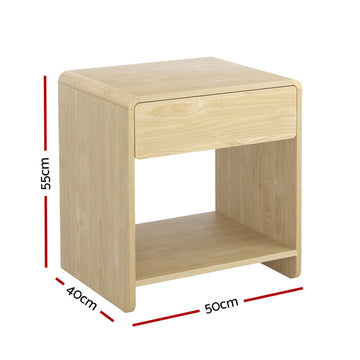 Artiss Bedside Table Drawer Open Shelf Pine - 0