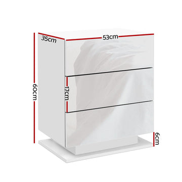 Artiss Bedside Table LED 3 Drawers - MORI White - 0