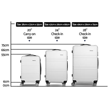 Wanderlite 3pc Luggage Trolley Set Suitcase Travel TSA Carry On Hard Case Lightweight White - 0