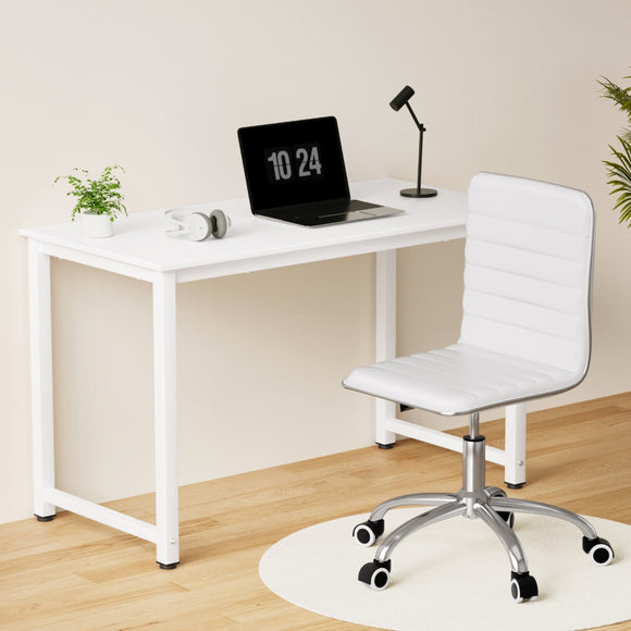 Artiss Computer Desk 120cm Executive Office Chairs Set PU Leather Low Back White