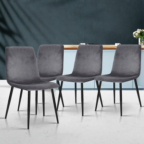 Artiss Dining Chairs Set of 4 Velvet Horizontal Slope Grey