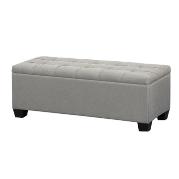 Artiss Storage Ottoman Blanket Box 97cm Button Linen Grey - 0