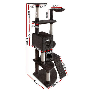 i.Pet Cat Tree 193cm Tower Scratching Post Scratcher Condo House Trees Grey - 0