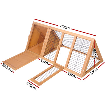 i.Pet Rabbit Hutch Chicken Coop 119cm x 51cm x 44cm Chicken Coop Large Run Wooden Cage Outdoor - 0