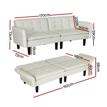 Artiss Sofa Bed 3 Seater Tufted Faux Linen Beige - 0