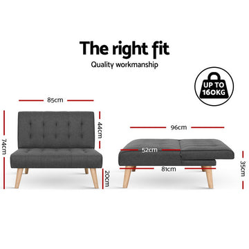 Artiss Sofa Bed Lounge Chair Couch 1 Seater Recliner Futon Bed Set Linen Grey - 0