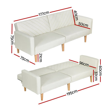 Artiss Sofa Bed Convertible Lounge 3 Seater Futon Couch Recliner Fabric Beige - 0
