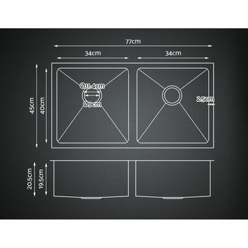 Cefito Kitchen Sink 77X45CM Stainless Steel Basin Double Bowl Silver - 0