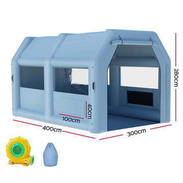 Giantz Inflatable Spray Booth 4X3M Car Paint Tent Filter System Blower - 0