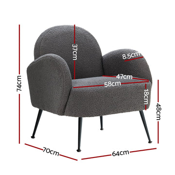 Artiss Armchair Boucle Charcoal Hanes - 0