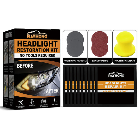 Rayhong Automotive Ceramic Headlight Repair Kit, Repair Scratches Yellow Polishing Headlight Shade Turned New Light