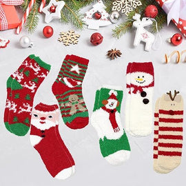Christmas Socks - 6 Pairs Cozy Warm Fluffy Plush Bed Socks for Women, Girls - Cute Coral Fleece Xmas Indoor - 0