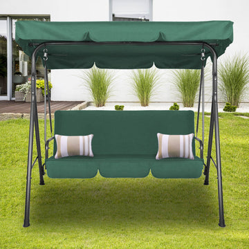 Milano Outdoor Swing Bench Seat Chair Canopy Furniture 3 Seater Garden Hammock - Dark Green - 0