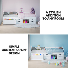 Kingston Slumber Wooden Single Sofa Bed Frame with Storage Drawers - White - 0