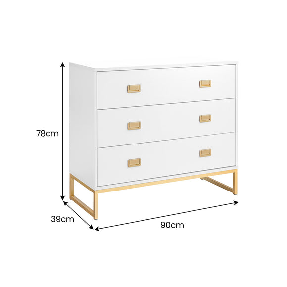 Sarantino Amara Chest of Drawers Tallboy Dresser in White/Gold