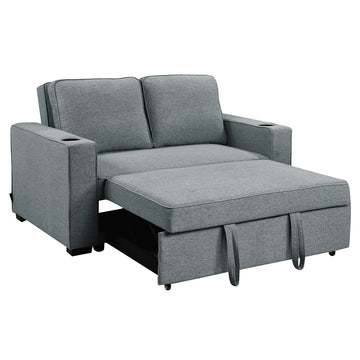 Sarantino Hoffman Linen Sofa Bed with Cushions & Cup Holders Airforce Blue - 0