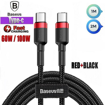 Red Black Baseus 60W 100W USB C to Type C Charger Cable PD Fast Charge For Samsung - 2m 100w