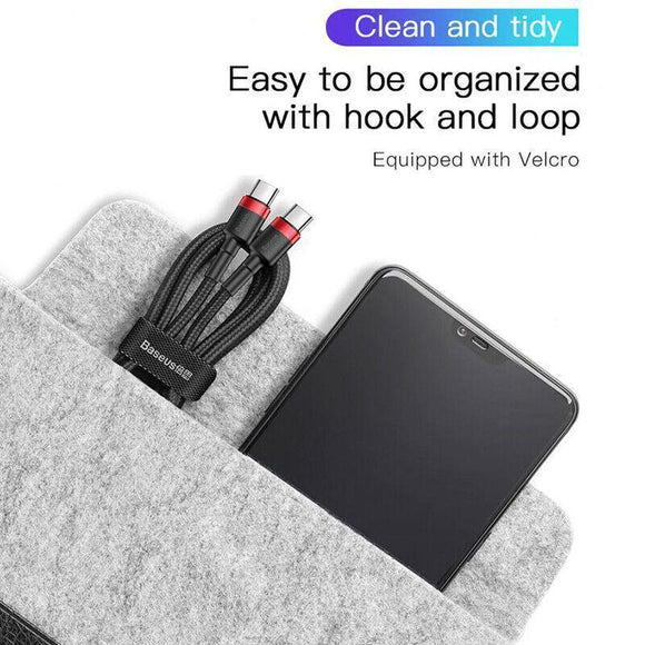 Red Black Baseus 60W 100W USB C to Type C Charger Cable PD Fast Charge For Samsung - 2m 100w