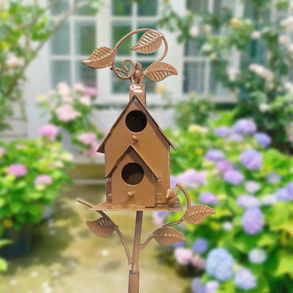Birdhouse Garden Stakes Outdoor Yard Ornaments for Lawn and Garden Decoration - D