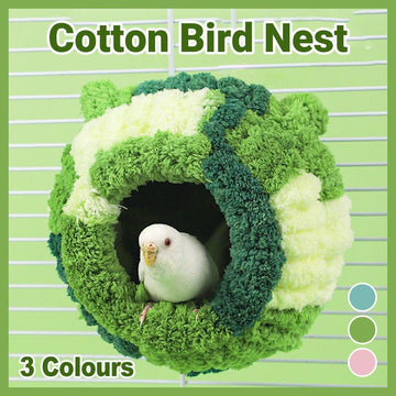 Hanging Warm Cotton Nest Hammock Cozy Bed for Parrots and Other Bird Species - Blue