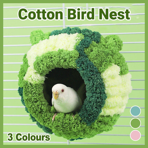 Hanging Warm Cotton Nest Hammock Cozy Bed for Parrots and Other Bird Species - Green