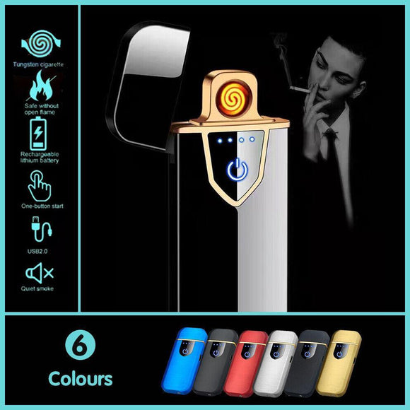 Arc Rechargeable Windproof Flameless Electronic Metal Lighter Usb Lighters Au - Black