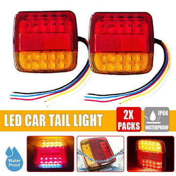 2X Square 26 Led Trailer Tail Lights Stop Brake Reverse Indicator Taillight Lamp