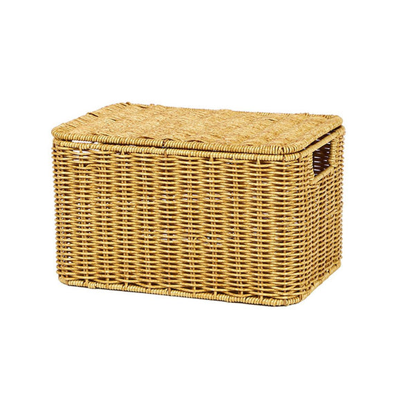 Storage Box Bedroom Organizer Faux Rattan Woven Basket with Lid Home