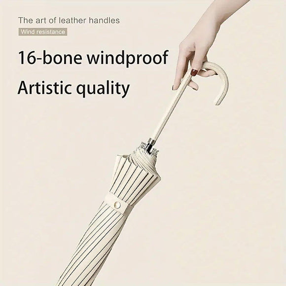 Large 16 Bone Automatic Umbrella Unisex Long Handle Dual Use Rain Sun Umbrella - Green