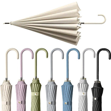 Large 16 Bone Automatic Umbrella Unisex Long Handle Dual Use Rain Sun Umbrella - White - 0