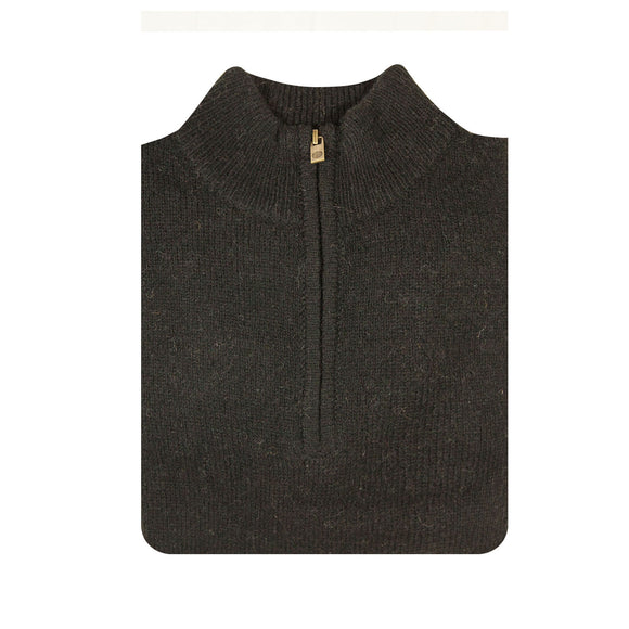 100% SHETLAND RAGG WOOL Half Zip Up Knit JUMPER Pullover Mens Sweater Knitted - Plain Black - XXL