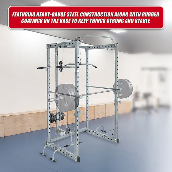 Power Rack Squat Cage Stands w Lat Pulldown Home Gym