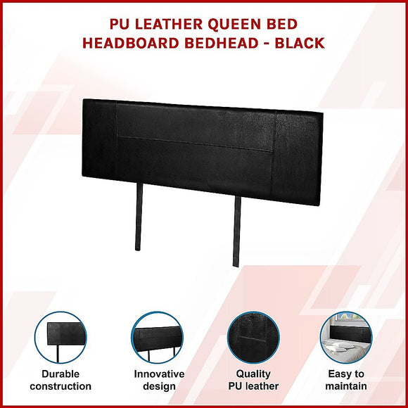 PU Leather Queen Bed Headboard Bedhead - Black