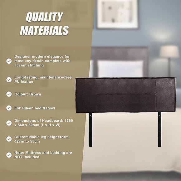 PU Leather Queen Bed Headboard Bedhead - Brown